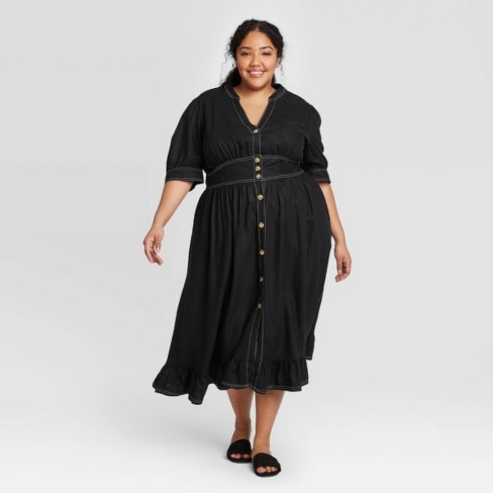 Who What Wear Elbow Sleeve Button-Down Dress 2X